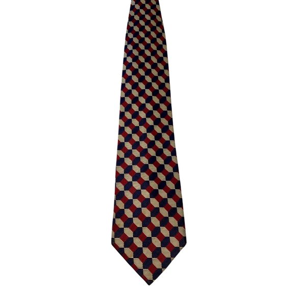 CARDINAL 100% Silk Vintage Neck Tie | 57" | Blue Red & Gold, Preppy, Geometric - Picture 3 of 6